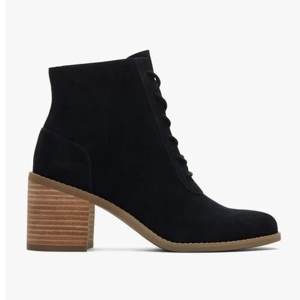 NIB Toms Evelyn Lace Up Suede Boot Lace-Up Black 11